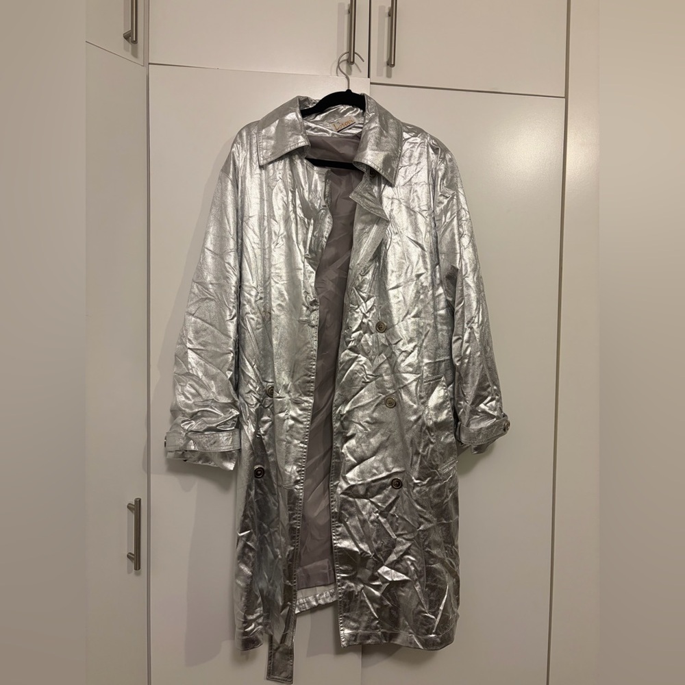 *VINTAGE* Lorovi Shiny Metallic Silver Trench Coat